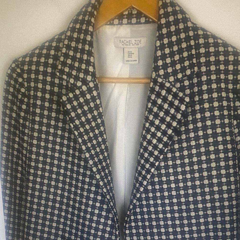 Rachel Zoe Tweed Houndstooth Plaid Cropped Jacket Size M Black & White Preppy